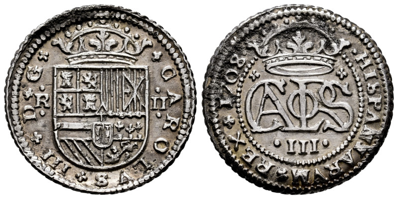 Charles III The Pretender (1701-1714). 2 reales. 1708. Barcelona. (Cal-29). Ag. ...