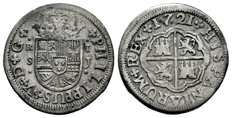 Philip V (1700-1746). 1 real. 1721. Sevilla. J. (Cal-645). Ag. 2,76 g. Almost VF...