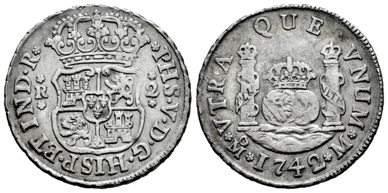 Philip V (1700-1746). 2 reales. 1742. Mexico. M. (Cal-826). Ag. 6,59 g. Toned. C...