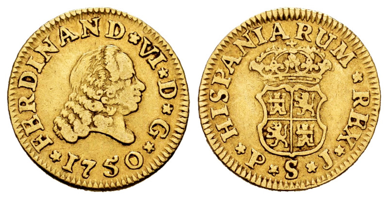 Ferdinand VI (1746-1759). 1/2 escudo. 1750. Sevilla. PJ. (Cal-573). Au. 1,74 g. ...