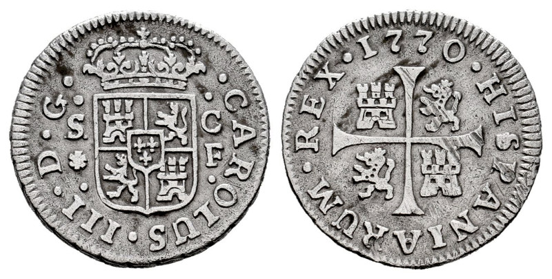 Charles III (1759-1788). 1/2 real. 1770. Sevilla. CF. (Cal-309). Ag. 1,35 g. Scr...