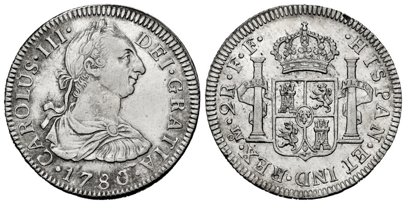 Charles III (1759-1788). 2 reales. 1780. Mexico. FF. (Cal-669). Ag. 6,75 g. Slig...