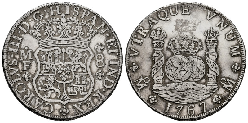 Charles III (1759-1788). 8 reales. 1767. Mexico. MF. (Cal-1092). Ag. 26,89 g. Sl...