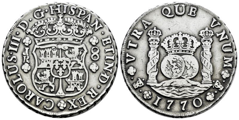 Charles III (1759-1788). 8 reales. 1770. Potosi. JR. (Cal-1168). Ag. 26,96 g. Pl...