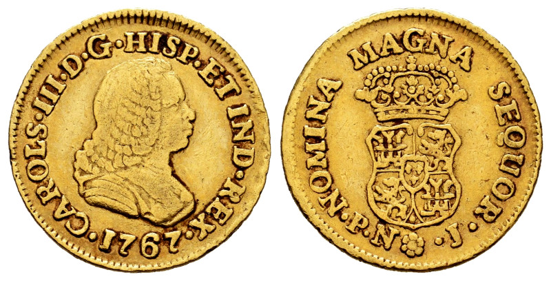 Charles III (1759-1788). 1 escudo. 1767. Popayán. J. (Cal-1412). Au. 3,30 g. Bus...