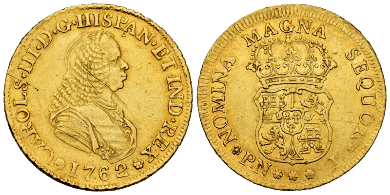 Charles III (1759-1788). 4 escudos. 1762. Popayán. J. (Cal-1832). Au. 13,43 g. B...