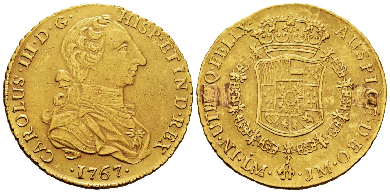 Charles III (1759-1788). 8 escudos. 1767. Lima. JM. (Cal-1920). Au. 26,85 g. "Ra...