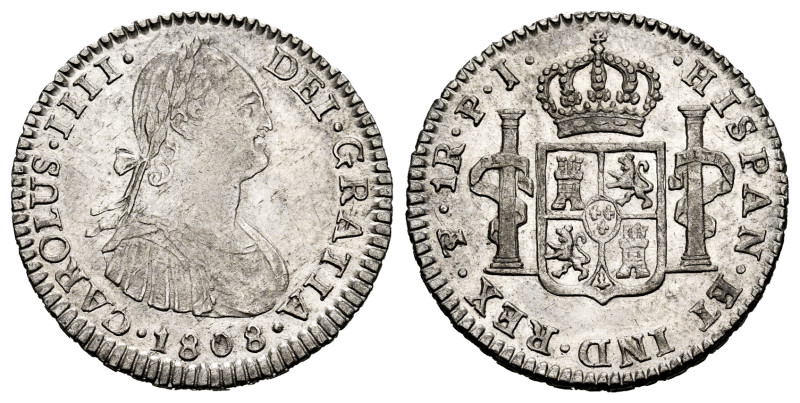 Charles IV (1788-1808). 1 real. 1808. Potosi. PJ. (Cal-484). Ag. 3,38 g. Minimal...