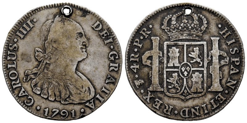 Charles IV (1788-1808). 4 reales. 1791. Potosi. PR. (Cal-822). Ag. 13,15 g. Firs...