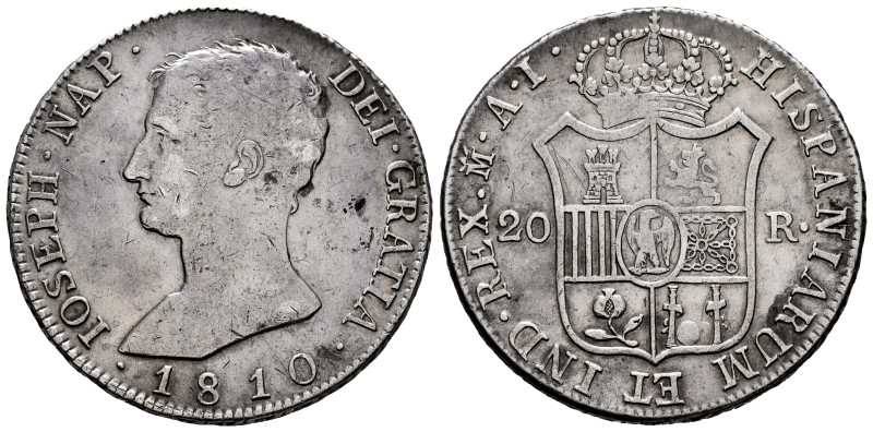 Joseph Napoleon (1808-1814). 20 reales. 1810. Madrid. AI. (Cal-37). Ag. 27,05 g....