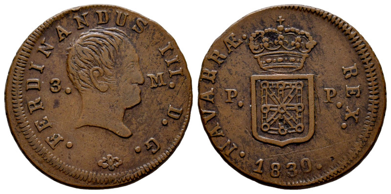 Ferdinand VII (1808-1833). 3 maravedis. 1830. Pamplona. (Cal-61). Ae. 6,08 g. Ba...