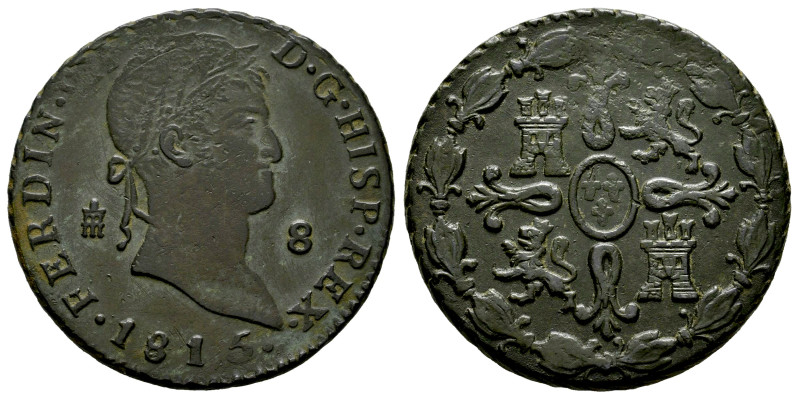 Ferdinand VII (1808-1833). 8 maravedis. 1815. Segovia. (Cal-212). Ae. 11,08 g. C...