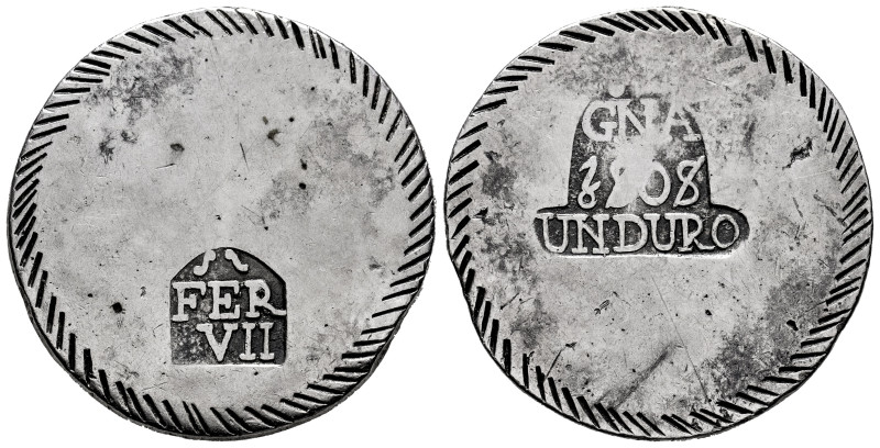 Ferdinand VII (1808-1833). 1 duro. 1808. Gerona. (Cal-1201). Ag. 26,15 g. Knock ...