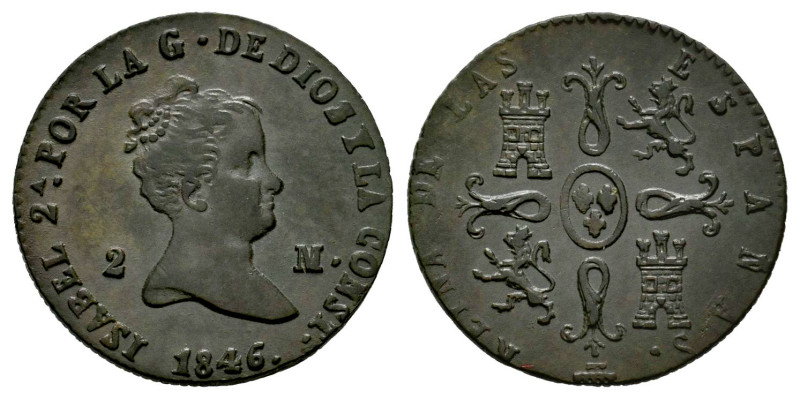 Elizabeth II (1833-1868). 2 maravedis. 1846. Segovia. (Cal-58). Ae. 1,95 g. Beau...