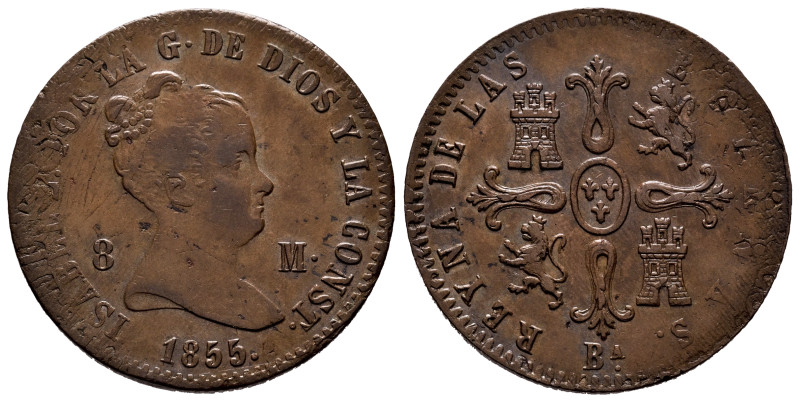 Elizabeth II (1833-1868). 8 maravedis. 1855. Barcelona. (Cal-98). Ae. 10,14 g. M...