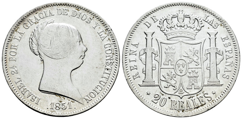 Elizabeth II (1833-1868). 20 reales. 1851. Madrid. (Cal-593). Ag. 25,92 g. Clean...