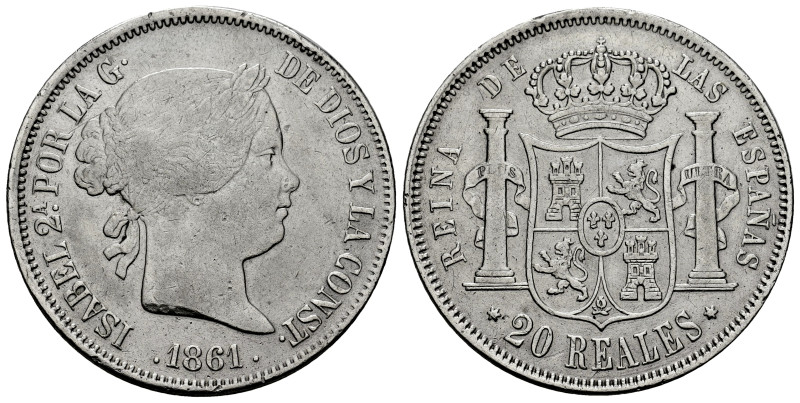 Elizabeth II (1833-1868). 20 reales. 1861. Madrid. (Cal-619). Ag. 25,72 g. Trace...