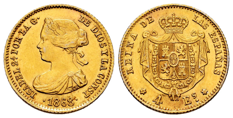 Elizabeth II (1833-1868). 4 escudos. 1868. Madrid. (Cal-676 similar). 3,23 g. Co...