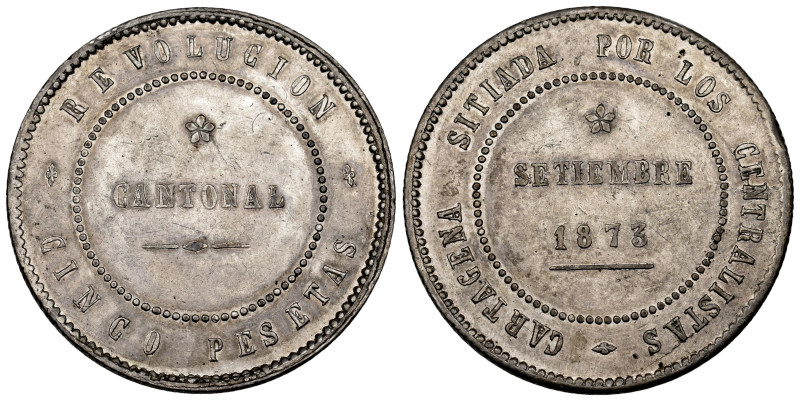 Cantonal Revolution. 5 pesetas. 1873. Cartagena (Murcia). (Cal-Tipo 6). Ag. 28,6...