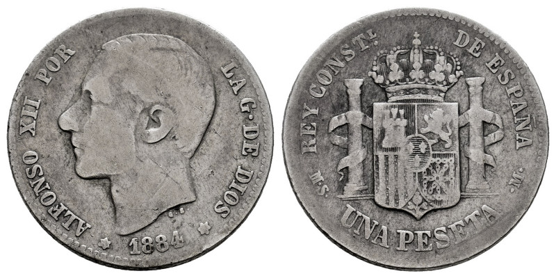 Alfonso XII (1874-1885). 1 peseta. 1884*_ _-_ _. Madrid. MSM. (Cal-23). Ag. 4,81...