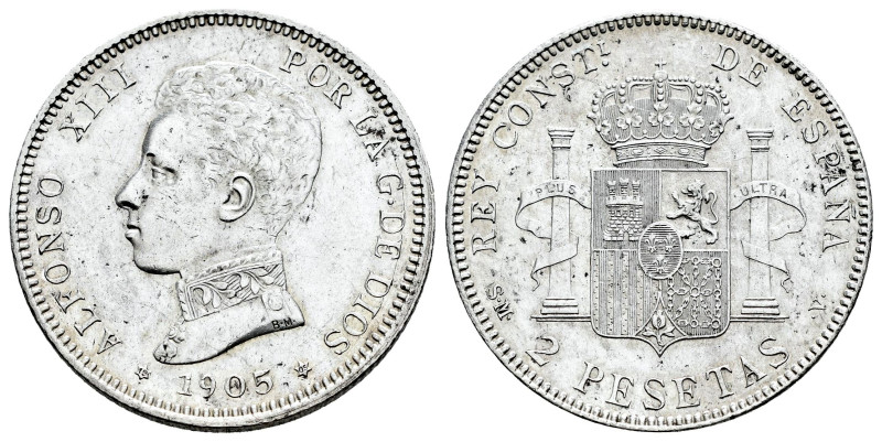 Alfonso XIII (1886-1931). 2 pesetas. 1905*19-05. Madrid. SMV. (Cal-88). Ag. 9,96...