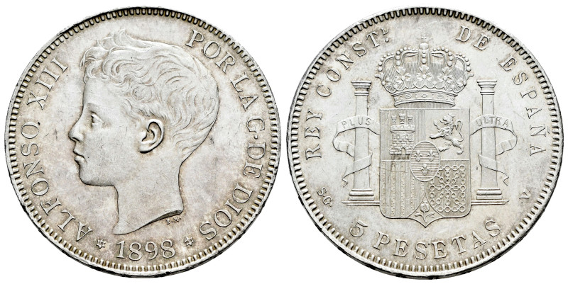 Alfonso XIII (1886-1931). 5 pesetas. 1898*18-98. Madrid. SGV. (Cal-109). Ag. 24,...