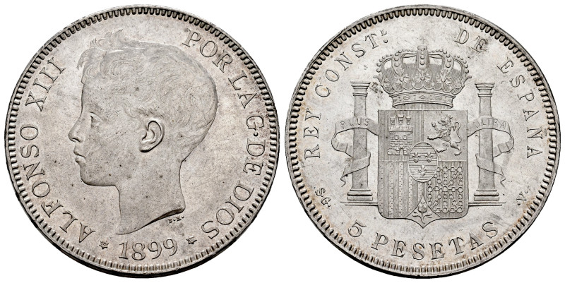 Alfonso XIII (1886-1931). 5 pesetas. 1899*18-99. Madrid. SGV. (Cal-110). Ag. 24,...