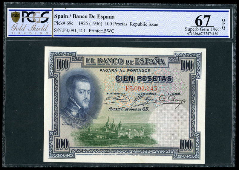 100 pesetas. 1925. Madrid. (Ed-350). July 1, 1925, Charles I. Serie F. Slabbed b...