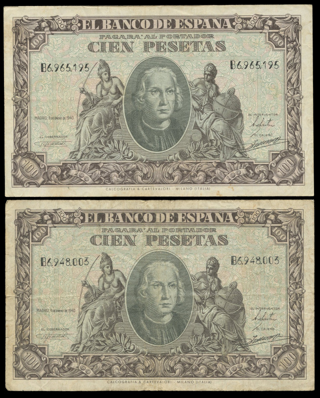 100 pesetas. 1940. Madrid. (Ed 2017-438a). January 9, Christopher Columbus. Seri...