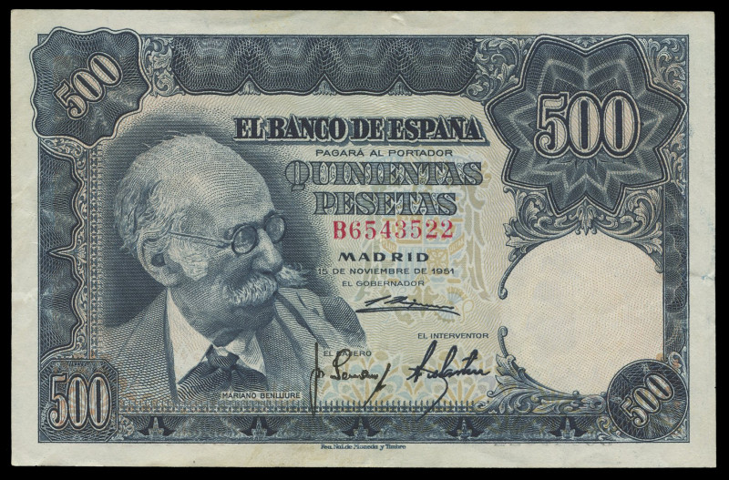 500 pesetas. 1951. Madrid. (Ed 2017-460a). November 15, Mariano Benlliure. Serie...