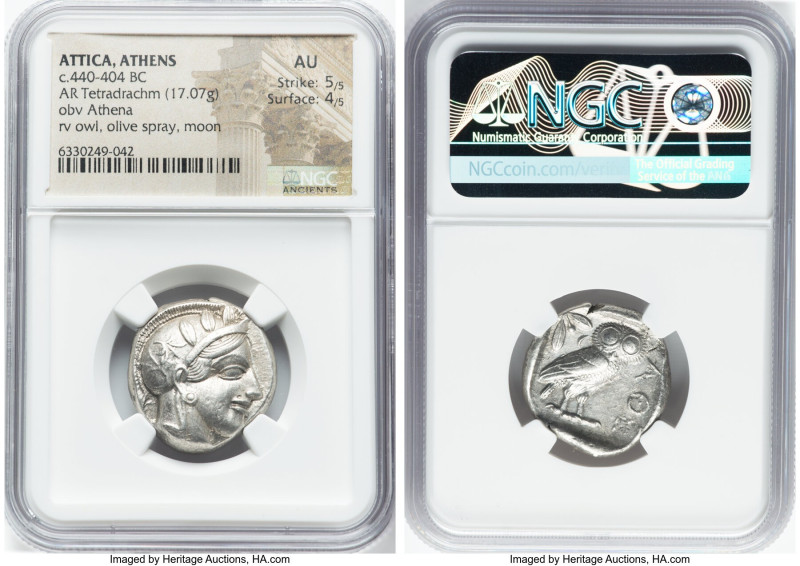 ATTICA. Athens. Ca. 440-404 BC. AR tetradrachm (25mm, 17.07 gm, 1h). NGC AU 5/5-...