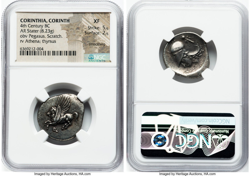 CORINTHIA. Corinth. Ca. 4th century BC. AR stater (24mm, 8.23 gm, 3h). NGC XF 5/...