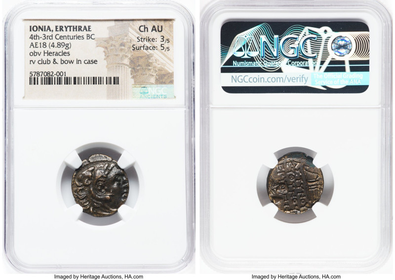 IONIA. Erythrae. Ca. 4th-3rd Centuries BC. AE (18mm, 4.89 gm, 2h). NGC Choice AU...