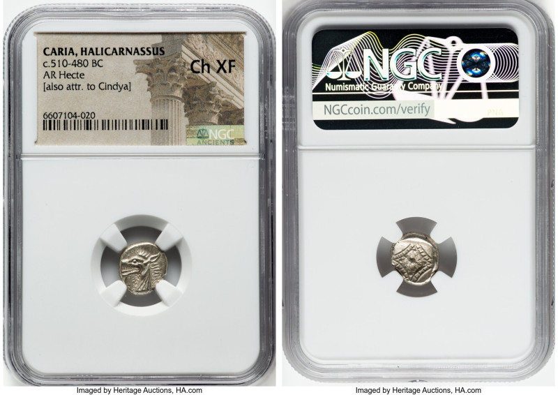 CARIA. Halicarnassus. Ca. 510-480 BC. AR hecte (11mm). NGC Choice XF. Head of ke...