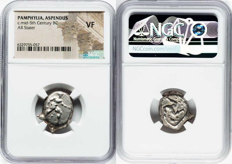 PAMPHYLIA. Aspendus. Ca. mid-5th century BC. AR stater (22mm, 11h). NGC VF. Helm...