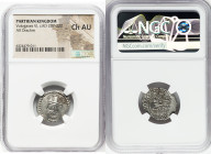 PARTHIAN KINGDOM. Vologases VI (AD 207-222). AR drachm (20mm, 12h). NGC Choice AU. Ecbatana. Diademed bust of Vologases VI left, wearing pointed beard...