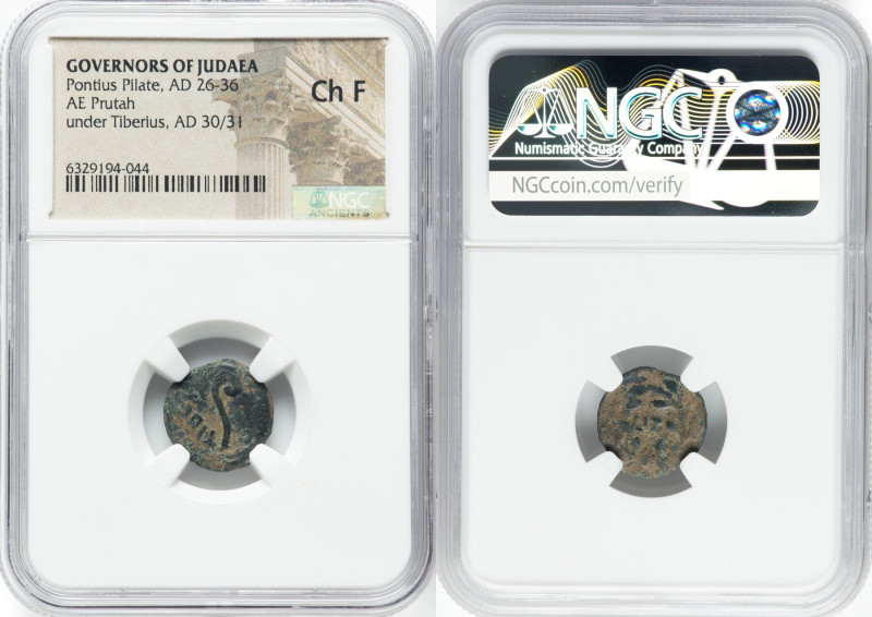 JUDAEA. Roman Procurators. Pontius Pilate (AD 26-36). AE prutah (16mm, 12h). NGC...