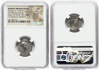 Cnaeus Pompeius Junior (46-45 BC). AR denarius (19mm, 3.91 gm, 7h). NGC AU 4/5 - 5/5. Spain, Corduba, 46-45 BC. M•POBLICI•LEG•PRO-PR, head of Roma rig...