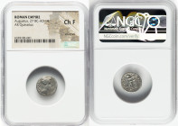 Augustus (27 BC-AD 14). AR quinarius (14mm, 11h). NGC Choice Fine, scratches. Spain, Emerita, under P. Carisius, legate, ca. 25-23 BC. AVGVST, bare he...