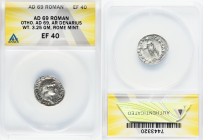 Otho (January-April AD 69). AR denarius (18mm, 3.25 gm, 6h). ANACS XF 40. Rome. IMP M OTHO CAESAR AVG TR P, bare, bewigged head of Otho right / PAX OR...