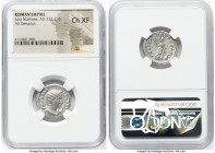 Julia Mamaea (AD 222-235). AR denarius (20mm, 7h). NGC Choice XF. Rome. IVLIA MA-MAEA AVG, draped bust of Julia Mamaea right, seen from front, wearing...