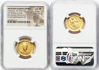 Honorius, Western Roman Empire (AD 393-423). AV solidus (21mm, 4.47 gm, 5h). NGC Choice VF 5/5 - 4/5. Constantinople, 1st officina, ca. AD 397-402. D ...