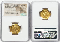 Theodosius II, Eastern Roman Empire (AD 402-450). AV solidus (21mm, 4.45 gm, 5h). NGC Choice AU 4/5 - 4/5, edge marks. Constantinople, ca. AD 441-450....