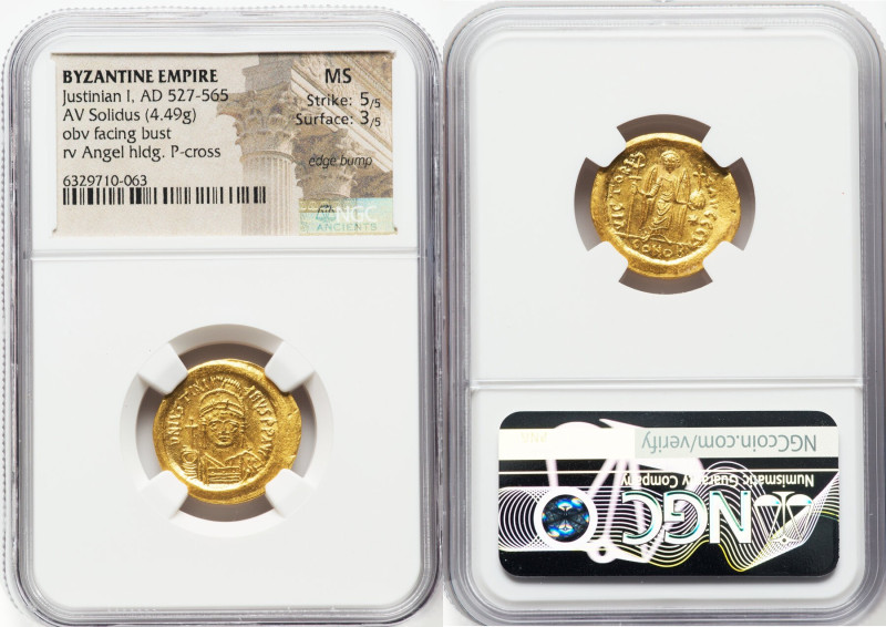 Justinian I the Great (AD 527-565). AV solidus (20mm, 4.49 gm, 7h). NGC MS 5/5 -...