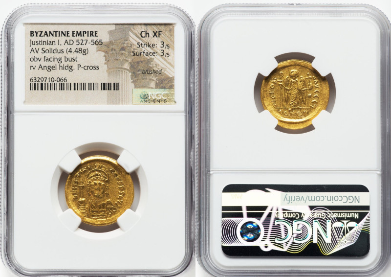 Justinian I the Great (AD 527-565). AV solidus (20mm, 4.48 gm, 6h). NGC Choice X...