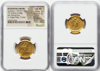 Justinian I the Great (AD 527-565). AV solidus (20mm, 4.48 gm, 6h). NGC Choice XF 3/5- 5/5, brushed. Constantinople, 7th officina, ca. AD 545-565. D N...