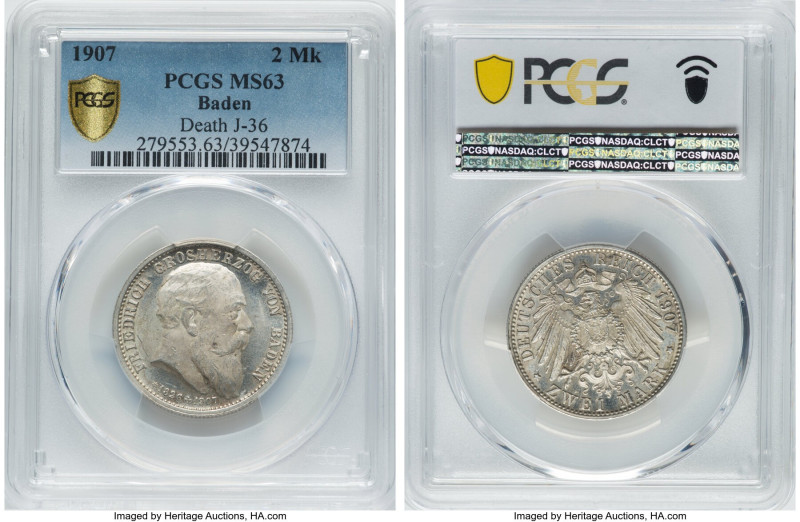 Baden. Friedrich I Pair of Certified Commemorative 2 Mark Issues PCGS, 1) 2 Mark...