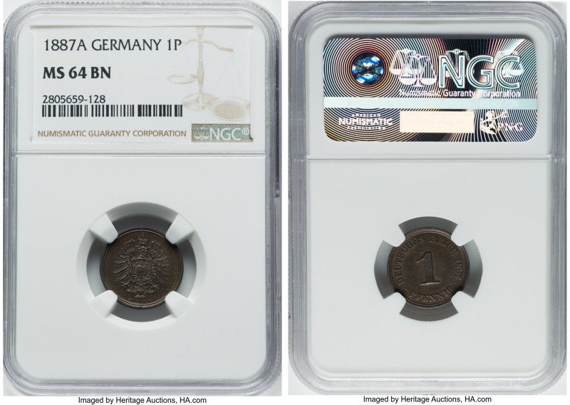 5-Piece Lot of Certified Assorted Pfennigs NGC, 1) Wilhelm I Pfennig 1887-A - MS...