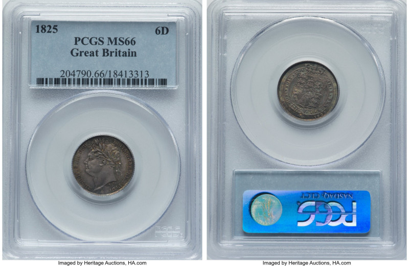 George IV 6 Pence 1825 MS66 PCGS, KM691, S-3814. Chiseled portrait, struck from ...