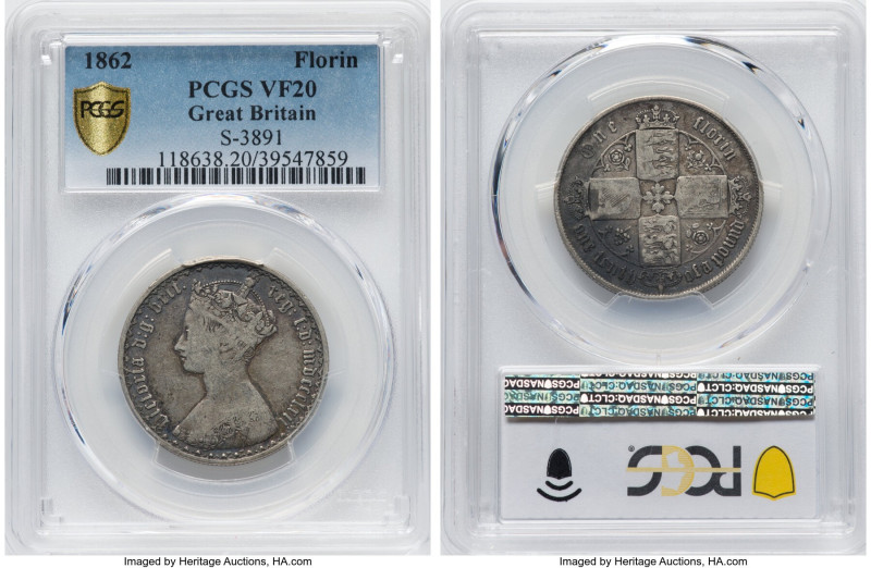 Victoria "Gothic" Florin 1862 VF20 PCGS, KM746.1, S-3891. Semi-key date. HID0980...